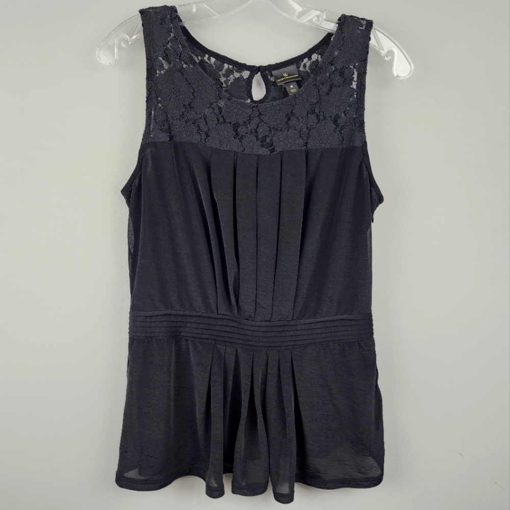 Worthington Black Sleeveless Layered Top Peplum Sz Medium